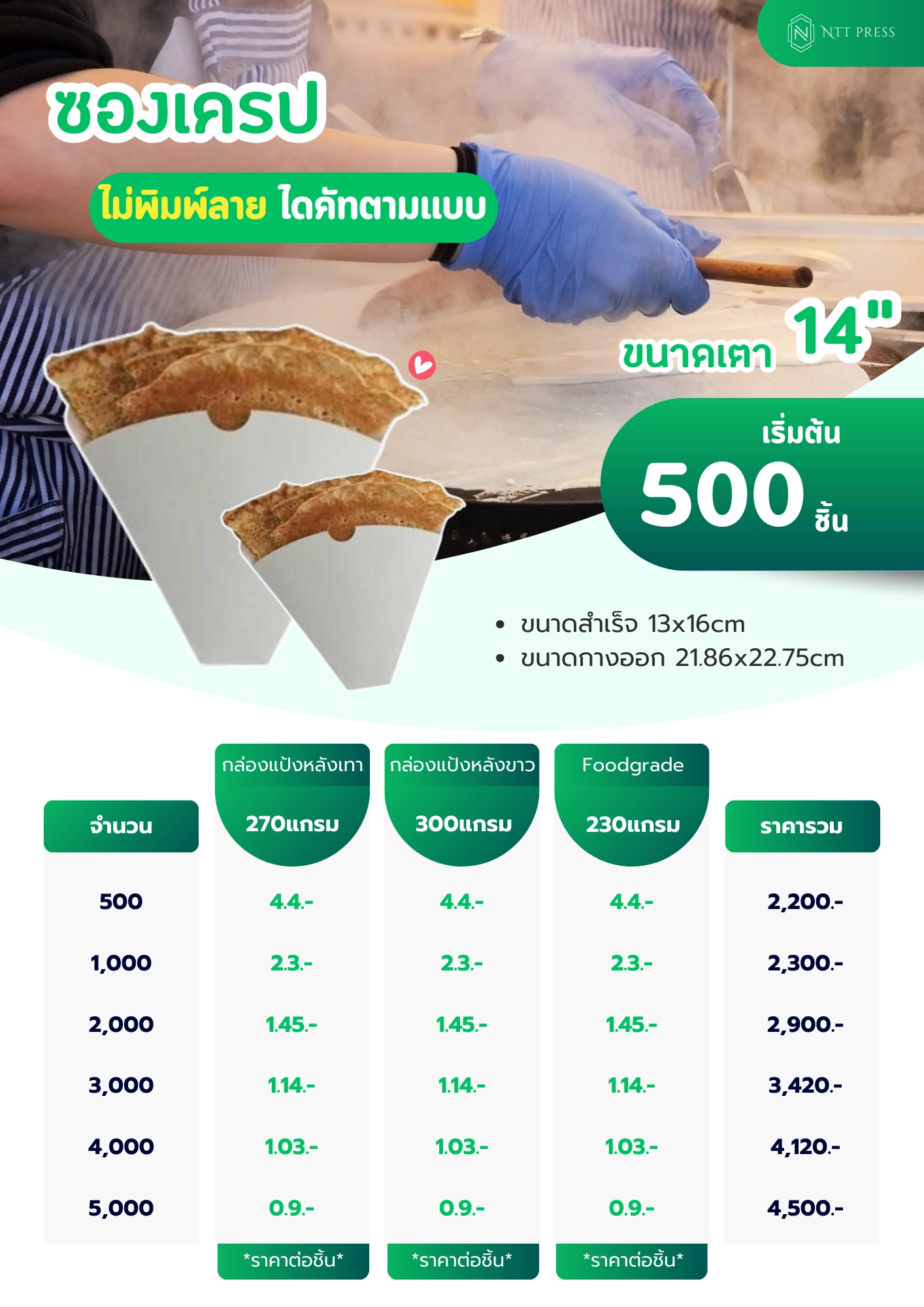 ราคาซองเครป ทำซองเครป ซองเครปพิมพ์แบรนด์