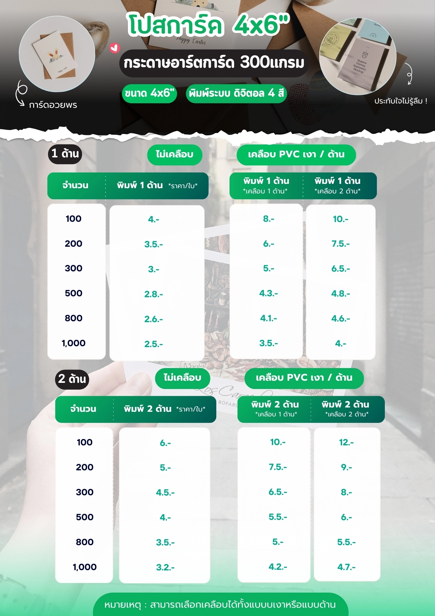 ราคาโปสการ์ด 4x6 Postcard Price เอ็นทีทีเพรส
